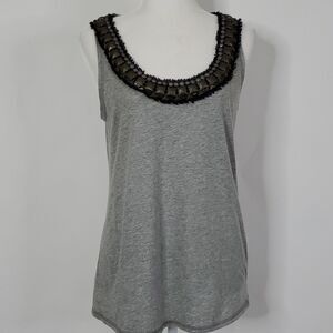 Tory Burch Gray Sleeveless Cotton Tank with Jewels